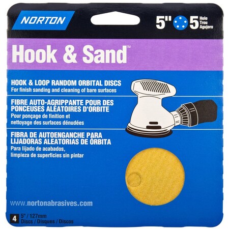 Norton Abrasives Hook & Sand 5 in. Aluminum Oxide Hook and Loop A290 Sandpaper Vacuum Disc 80 Grit Coarse 4 PK 07660702207